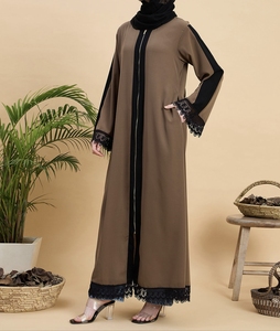 Wholesale Beautiful Dubai Women Abaya Traditional Islamic Muslim Clothing & <b>Accessories</b> <b>Floor</b> Length Front Open Long Sleeves - Product Image 3