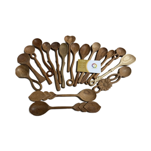 Juego de cucharas de madera curvas talladas a mano de Acacia ecológicas para cocinar, remover, servir comida, hogar, cocina, restaurante - Product Image 1