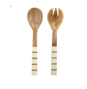 Juego de servidores de ensalada de madera de mango a precio asequible con mango esmaltado, juego de cucharas para ensalada para la mesa del comedor en el hogar o hotel. - Product Image 1