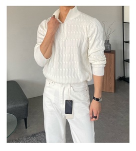 Pull en maille blanc à col montant zippé, manches longues, couleur unie, 100 % coton, style minimaliste, pour femme, collection automne - Product Image 2