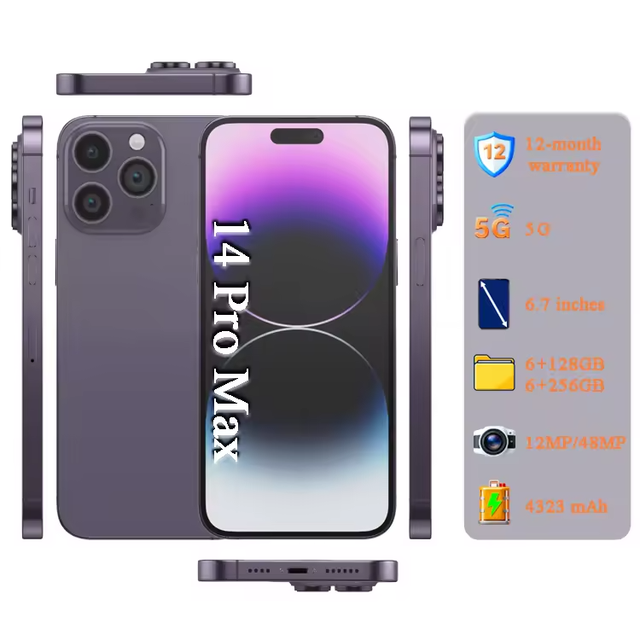 Hot Sell Used 14 Pro Max 5G Smartphone 256M+1TB Octa Core French 6.7 2880x1040 Display 32MP Camera Dual SIM GSM/LTE US Version