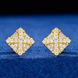 Lab Grown Diamond Square Stud <b>Earrings</b> for Women <b>Men</b> Geometric Cluster <b>Earrings</b> 925 Silver <b>Gold</b> Tone Certified Diamond Gift Idea - Product Image 1