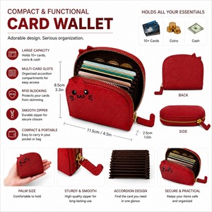 Cute Cat <b>RFID</b> <b>Blocking</b> Open Short Soft Polyester Lining Card <b>Wallet</b> Coin Purse Accordion Card Holder Mini <b>Wallet</b> - Product Image 3