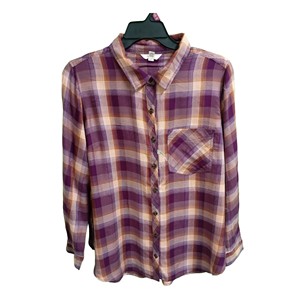 Camisa a cuadros morada con botones para mujer, camisa informal de manga larga con cuello, ropa de oficina, camisa de trabajo elegante a cuadros para mujer - Product Image 1