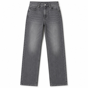 Jeans de mezclilla de cintura alta y pierna recta para mujer con presillas de cinturón, color gris ahumado - Venta al por mayor - Product Image 1