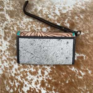 Portefeuille de sculpture usiné à la main Offre Spéciale pochette portefeuille en fourrure de vachette de couleur turquoise élégante portefeuilles en cuir occidental à usages multiples - Product Image 4