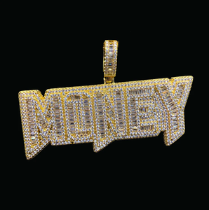Colgante de Moissanita con Diseño de Letra 'Money', Plata 925, Corte Baguette, Engaste de Canal, Estilo Hiphop, Unisex, Uso Diario - Product Image 5