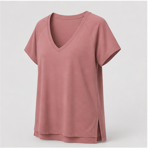 Camiseta de Mujer Color Rosa Polvoriento con Cuello en V, Manga Corta Raglán y Corte Holgado WTS-0141 - Product Image 4