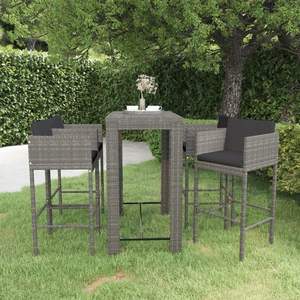 Ensemble de bar de jardin avec repose-pieds moyen en rotin PE gris foncé et acier - Product Image 1