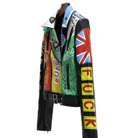 Veste unisexe en cuir de vachette color-block, style punk vintage, col mandarin, coupe classique, coupe-vent, écologique et respirante