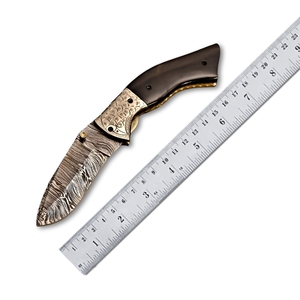 Navaja de bolsillo plegable de acero de Damasco hecha a mano con mango de cuerno, forjada a mano, de uso industrial, recta, ODM - Product Image 1