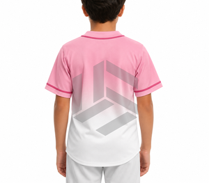 Camiseta de Béisbol Sublimada Personalizada, Talla Grande, Rosa y Blanca, Estampado Geométrico, Cuello en V, Botones, Manga Corta, Unisex, Transpirable, Deportiva - Product Image 4