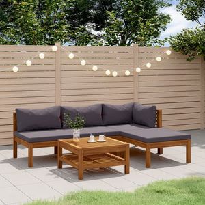 Ensemble de salon de patio 5 pièces en bois d'acacia massif avec coussins Ensembles de jardin Produit - Product Image 1