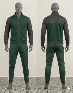 <b>Men's</b> Green Color Blocking Tracksuit Set Full Zip <b>Jacket</b> Jogger Pants Casual Autumn Wear Regular Fit 2 Piece - Product Image 1