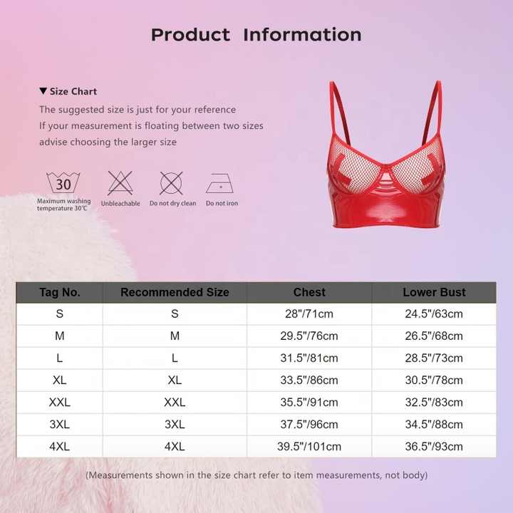 Womens Sexy Push up Bustier Balconette See Underwire Lingerie Bra Wet Look Crop Top for Nightclub Night Sleepwear Lingerie