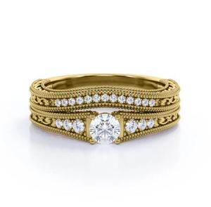 Ensemble de bagues de mariage et de fiançailles en argent 925 plaqué or rose, serti de moissanite à taille profilée et à griffes, style filigrane vintage, 0,8 carat, courbé - Product Image 5