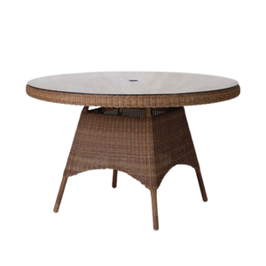 Modern Simple <b>Round</b> Rattan Dining <b>Table</b> Home Outdoor Patio <b>Garden</b> Furniture With Umbrella Hole For 4 Seater Woven Wood - Product Image 3