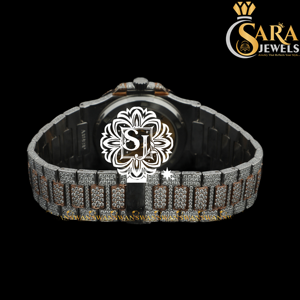 Fantaisie Hip Hop Designer Cadran Carré Full Iced Out Haute Qualité Moissanite Deux Tons Montre Avec Cadran Analogique Et Calendrier Complet - Product Image 3