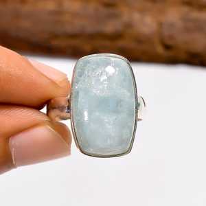 Anillo ajustable de aguamarina con forma radiante, plata de ley 925, piedra preciosa, joyería hecha a mano, regalo para mujer - Product Image 4