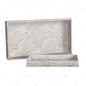 STILEVO Premium Mother of Pearl Black & White Optical Inlay Home Accessory Collection Side Table, Photo Frame & Tray Box - Product Image 2