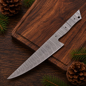 Nouveau Couteau de Chef et de Camping en Acier Damas, Manche Intégral, Type Hachoir Serbe, Lame Droite à Pointe Tombante, 12 pouces, Matériau DIY OEM pour la Fabrication de Couteaux - Product Image 6