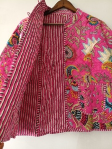 Pink Quilted Cotton <b>Jacket</b>: Reversible Bohemian Winter Coat - Product Image 5