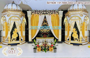 Mariage royal Haveli Look scène Mandap mariage ouvert Bollywood scène décoration Design exclusif blanc doré scène pour réception - Product Image 5