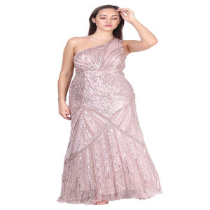 Robe de soirée longue pour femme de créateur haut de gamme |   Vêtements de fête formels indiens de luxe |   Robe pour mariages et galas, broderie élégante. - Product Image 1
