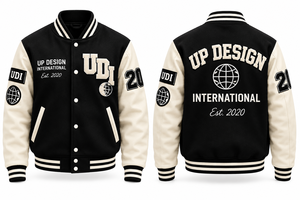Chaqueta Varsity Negra y Crema Personalizada, Chaqueta de Béisbol de Lana Premium con Logotipo Bordado, Chaqueta Bomber Universitaria Estilo Urbano - Product Image 2