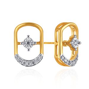 Chic Double Arc Diamond Studs 18K Yellow Gold <b>Square</b> <b>Frame</b> Stud Earrings Round Cut Lab Grown Diamond Fine Jewelry for Women - Product Image 3