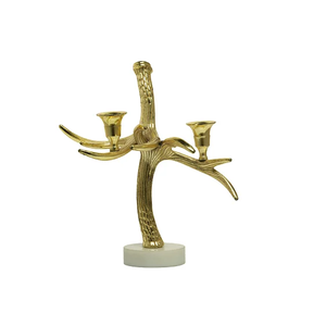 Beautiful Brass Palm Tree <b>Candlestick</b> Holder Set with <b>White</b> Marble Base for Home Decoration - Product Image 3