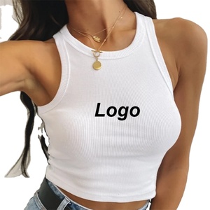 Top corto acanalado personalizable para mujer, camiseta sin mangas corta sólida para entrenamiento, estilo deportivo corto acanalado - Product Image 6