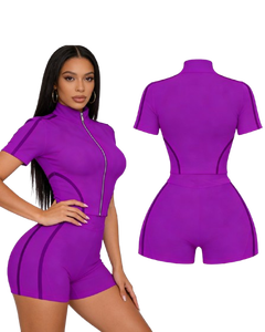 Conjunto Deportivo Personalizado para Mujer, Chaqueta con Cuello Alto y Pantalones Cortos con Logotipo Bordado, Conjunto de 2 Piezas para Gimnasio, Ropa Deportiva para Mujer - Product Image 1