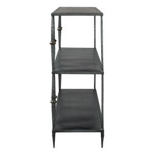 Bureau de couloir moderne convertible en étagère étroite en fer noir avec accents en laiton antique pour usage hôtelier - Product Image 2