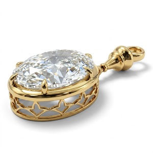 Colgante de Diamante Cultivado en Laboratorio con Certificación IGI, Corte Ovalado de 10 Quilates, Oro Sólido de 8K, Filigrana Antigua, Solitario, Acabado Pulido - Product Image 3