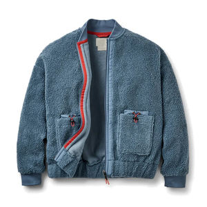 Veste d'extérieur en polaire sherpa pour homme, couleur gris, manches longues, fermeture éclair, coupe-vent, épaisse et chaude, col montant, logo frontal – Grande Vente - Product Image 1