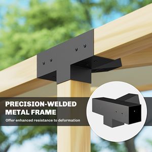 Kit Pergola Inclinata a 15 Gradi con Staffe a 4 Vie/3 Vie, Basi per Pali, Supporti a Muro per Legname da 3.6'' x 3.6'', Gazebo/Pergolato Nero - Product Image 6
