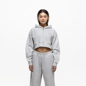 Sudadera con Capucha Corta Sexy para Mujer, Personalizada OEM, de Alta Calidad, 100% Algodón Orgánico Francés, con Hombros Caídos - Product Image 1