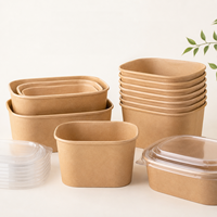 Bol en papier kraft biodégradable avec logo personnalisé, 750 ml 1100 ml, bol à salade en papier anti-fuite pour emballage alimentaire à emporter