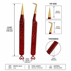 Pinzas para Pestañas con Diseño de Corazón Rojo y Puntas Doradas, Herramienta Metálica de Precisión - Product Image 5
