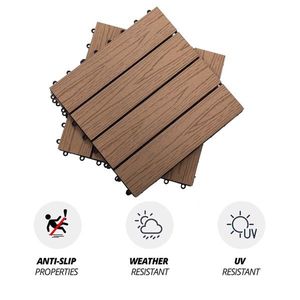 12\" X 12\" <b>Interlocking</b> Teak As Deck <b>Tiles</b> Pack of 11 Outdoor Patio <b>Flooring</b> Grooved Edge DIY Model Acacia Engineered Wood - Product Image 2