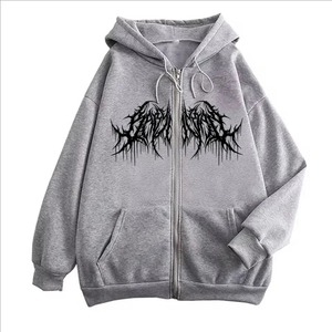 Sudadera con capucha gótica negra para hombre, con cremallera, forro polar oversize, transpirable, estilo urbano, estampado frontal, manga regular, estilo invierno - Product Image 4