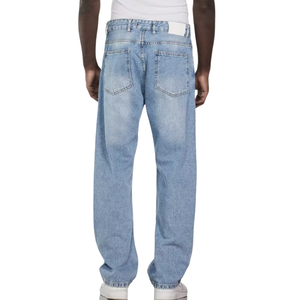 Jean en denim délavé coupe droite ample pour homme, style vintage, respirant, idéal été-automne - Product Image 5