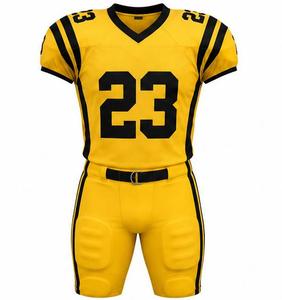 Custom Yellow American Football Uniform Set V-Neck Jersey <b>Pants</b> <b>Heat</b>-Transfer Printed Breathable 100% Polyester Unisex Adults - Product Image 1