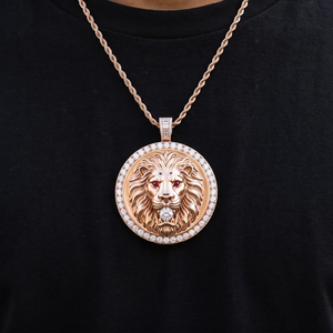 Collier pendentif lion glacé pour homme, style hip-hop, avec diamants simulés CZ, plaqué or et argent, bijou animal en moissanite - Product Image 3