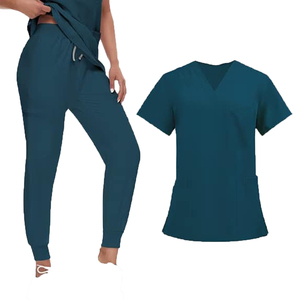 Unisex <b>Scrub</b> Tops V-Neck Dark Blue Polyester Hospital <b>Uniform</b> Blouses and Shirts Most selling product - Product Image 4