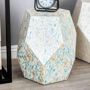 Faceted Geometric Polygon Accent <b>Stools</b> Mother of Pearl Handcrafted Mosaic Small Side <b>Table</b> For Living Room Bedroom Decor Use - Product Image 2