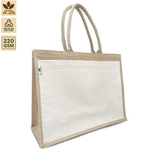 Wholesale <b>Large</b> Jute <b>Canvas</b> Tote <b>Bag</b> 36x46x19 cm Outside Pocket Custom Logo Reusable Promotional Shopping <b>Bag</b> OEM Manufacturer - Product Image 1
