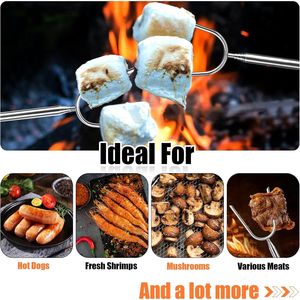 Bâtons de cuisson extra longs en acier inoxydable de 45 pouces pour guimauves au feu, brochettes pour S'mores, fourchettes à hot-dogs, allume-feu durables - Product Image 2