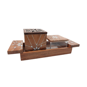 Juego de quemadores de incienso de madera artesanales de primera calidad con incrustaciones de nácar. Decoración y Estilo de Vida Árabe para el Hogar, Calidad de Exportación - Product Image 2